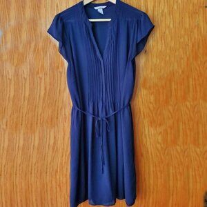 Women's H&M Short Sleeve V-Neck Dress Sz L Navy Blue EUC